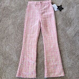 Stella 88 Girls Medium Sequin Pants Pink Multi‎ Plaid Embellished NWT Shimmering